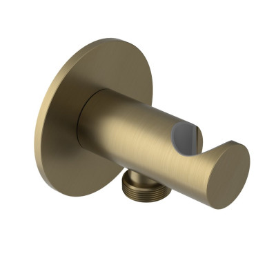 Držák sprchy kulatý, pevný, s vyústěním, zlato mat