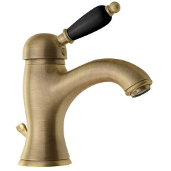 KIRKÉ BLACK stojánková umyvadlová baterie s výpustí, černá páčka, bronz