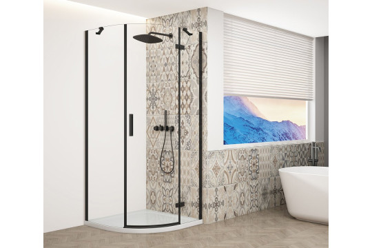TRINITY BLACK čtvrtkruhový sprchový kout 900x900mm, čiré sklo, pravé