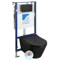 AVVA závěsné WC Rimless s podomítkovou nádržkou a tlačítkem Schwab, černá mat