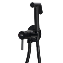 Podomítková bidetová baterie se Stop sprškou, hadice 1,2m, kulatá, černá mat