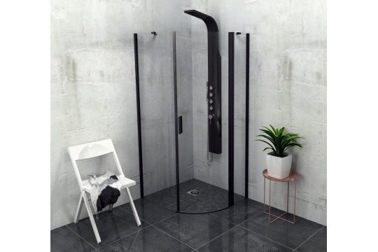 ZOOM LINE BLACK čtvrtkruhová sprchová zástěna 900x900mm, čiré sklo, pravá