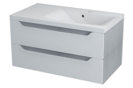WAVE umyvadlová skříňka 89,7x45x47,8cm, pravá, bílá/dub stříbrný (WA095P)