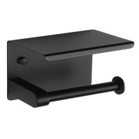 Držák toaletního papíru s poličkou, černá mat