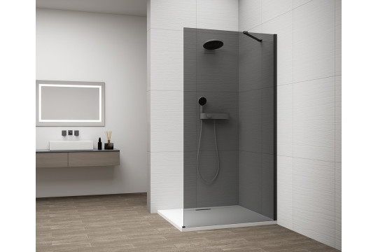ESCA BLACK MATT jednodílná sprchová zástěna k instalaci ke stěně, kouřové sklo, 800 mm
