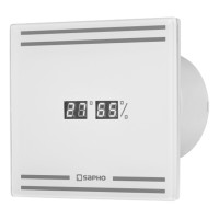 GLASS koupelnový ventilátor axiální s LED displejem, 8W, potrubí 100mm, bílá
