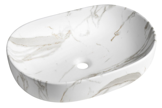 CALEO keramické umyvadlo na desku, 60x42cm, bianco carrara