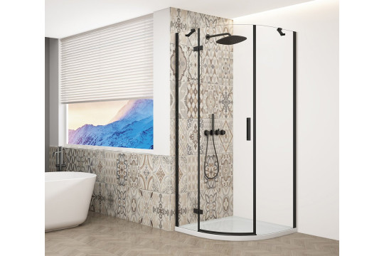 TRINITY BLACK čtvrtkruhový sprchový kout 900x900mm, čiré sklo, levé