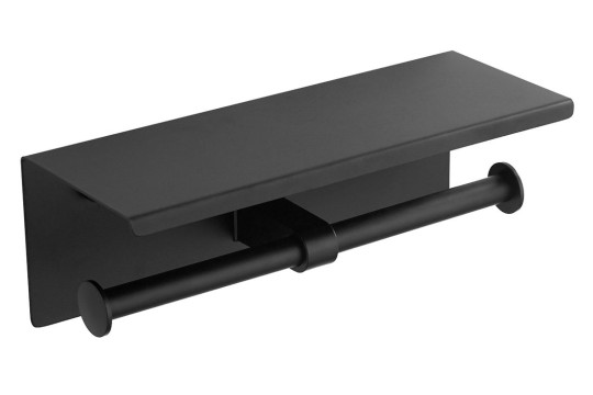Dvojitý držák toaletního papíru s poličkou 30cm, černá mat Dvojitý držák toaletního papíru s poličkou 30cm, černá mat