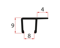 Svislé těsnění pro sklo 8mm, 2000mm, černá