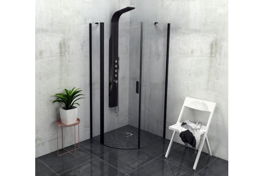 ZOOM LINE BLACK čtvrtkruhová sprchová zástěna 900x900mm, čiré sklo, levá