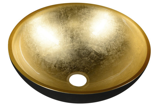 MURANO BLACK-GOLD skleněné umyvadlo kulaté 40x14 cm, černá/zlatá