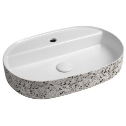 INFINITY OVAL keramické umyvadlo na desku, 60x40cm, terrazzo