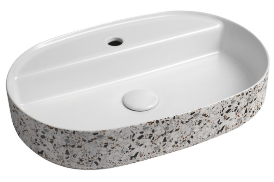 INFINITY OVAL keramické umyvadlo na desku, 60x40cm, terrazzo