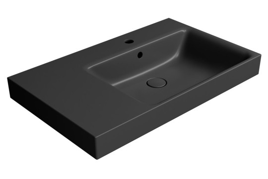 NUBES keramické umyvadlo 80x50cm, s odkládací plochou vlevo, černá mat