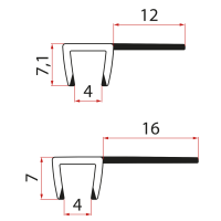 Set svislých těsnění pro sklo 5/5mm, 2000mm (2ks)