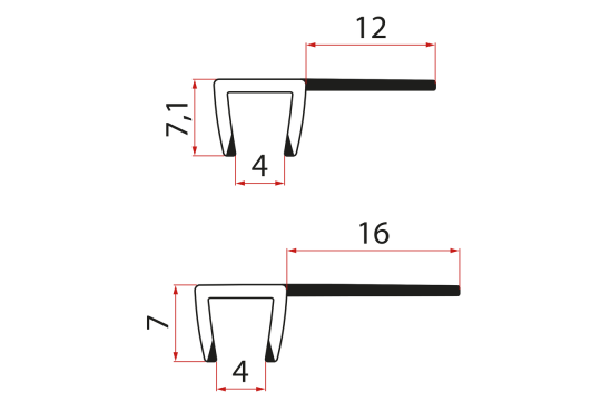 Set svislých těsnění pro sklo 5/5mm, 2000mm (2ks)