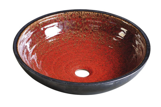 ATTILA keramické umyvadlo, průměr 42,5 cm, tomatová červeň/petrolejová