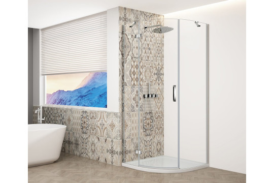 TRINITY CHROME čtvrtkruhový sprchový kout 900x900mm, čiré sklo, levé