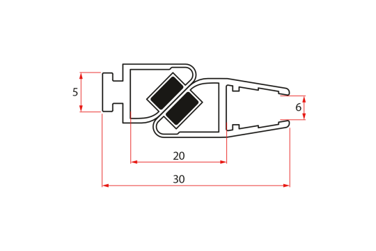 Set magnetických těsnění 45° pro sklo 6mm a profil, 1900mm (2ks)