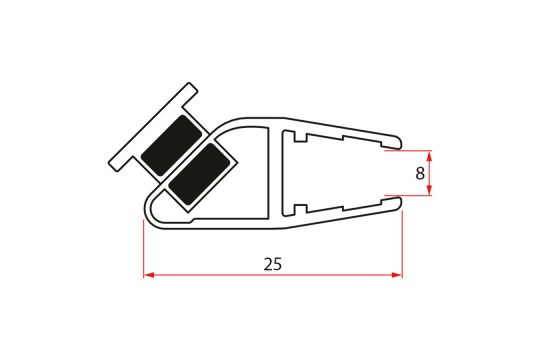 Set magnetických těsnění 45°pro sklo 8mm a profil , 2000mm (2ks)