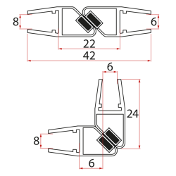 Set magnetických těsnění 45°pro sklo 6/8mm, 1900mm (2ks)