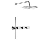 Podomítkový sprchový set s termostatickou baterií a držákem ruční sprchy, 2 výstupy, kulatá, chrom Podomítkový sprchový set s termostatickou baterií a držákem ruční sprchy, 2 výstupy, kulatá, chrom