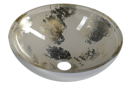 MURANO ANIMA 2 skleněné umyvadlo kulaté 40x14 cm, stříbrná/béžová