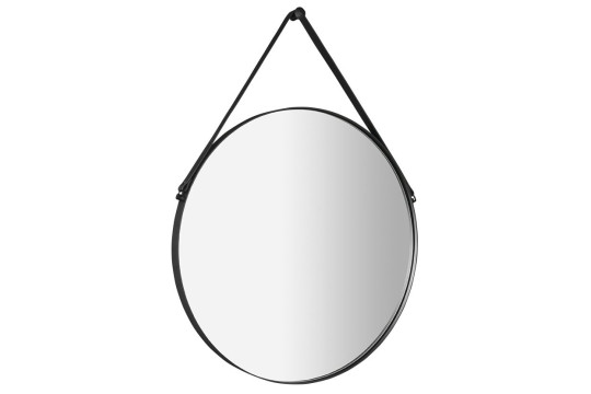 ORBITER zrcadlo kulaté s koženým páskem, ø 70cm, černá mat