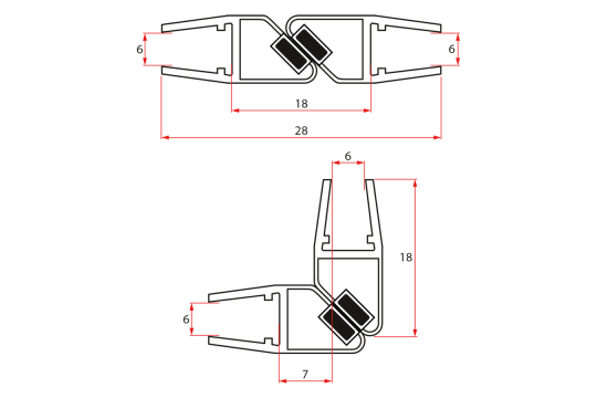 Set magnetických těsnění 45°pro sklo 6/6mm, 1900mm (2ks)