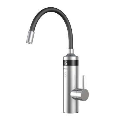 TON elektrická vodovodní baterie s průtokovým ohřívačem vody, flexi ramínko, 230V, 3kW, černá/nerez