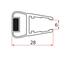 Magnetické těsnění ploché, sklo 6mm, 2000mm