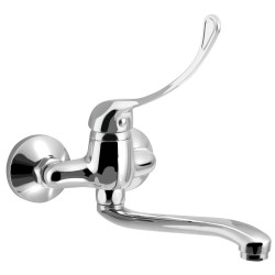 AQUALINE 35 nástěnná baterie rozteč 100 mm, lékařská páka, ramínko ploché zvýšené, 220 mm, chrom