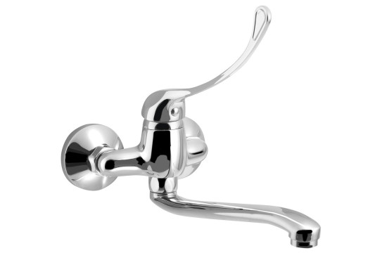 AQUALINE 35 nástěnná baterie rozteč 100 mm, lékařská páka, ramínko ploché zvýšené, 220 mm, chrom