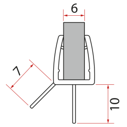 Spodní těsnění na dveře, sklo 6mm, 1000mm Spodní těsnění na dveře, sklo 6mm, 1000mm