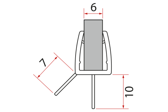 Spodní těsnění na dveře, sklo 6mm, 1000mm