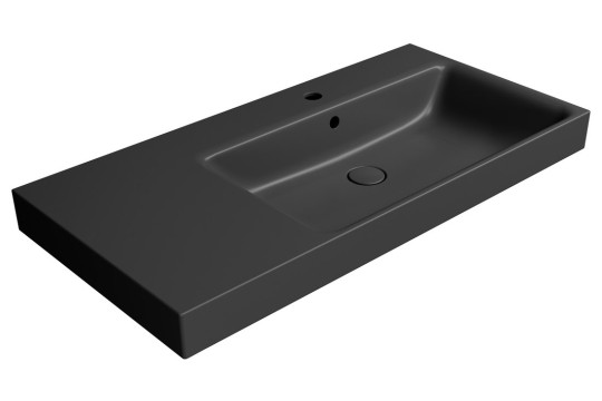 NUBES keramické umyvadlo 100x50cm, s odkládací plochou vlevo, černá mat