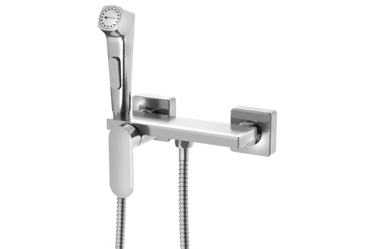 Nástěnná bidetová baterie se Stop sprškou a poličkou, chrom