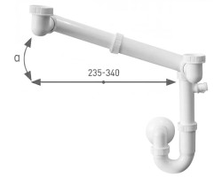 Dřezový sifon s odbočkou 1"1/2, výškově a délkově stavitelný, DN40, bílá