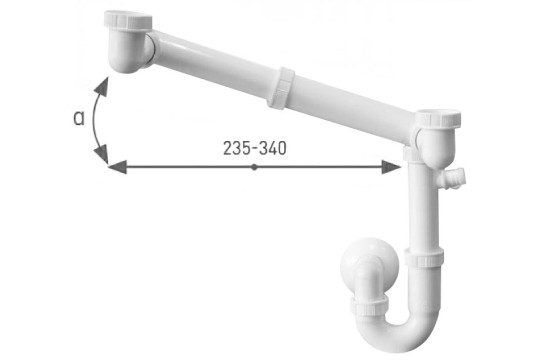 Dřezový sifon s odbočkou 1"1/2, výškově a délkově stavitelný, DN40, bílá