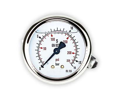 Glycerínový tlakomer d63mm 0-16 BAR ZADNÝ výstup 1/4&quot; MM-63/16K