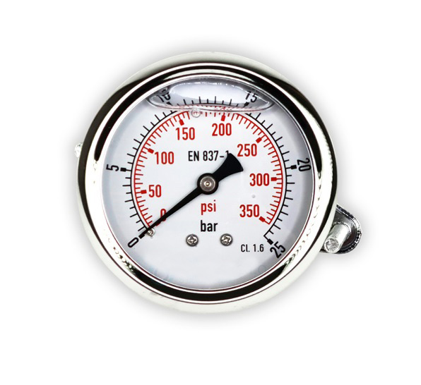Glycerínový tlakomer d63mm 0-25 BAR ZADNÝ výstup 1/4&quot; MM-63/25K