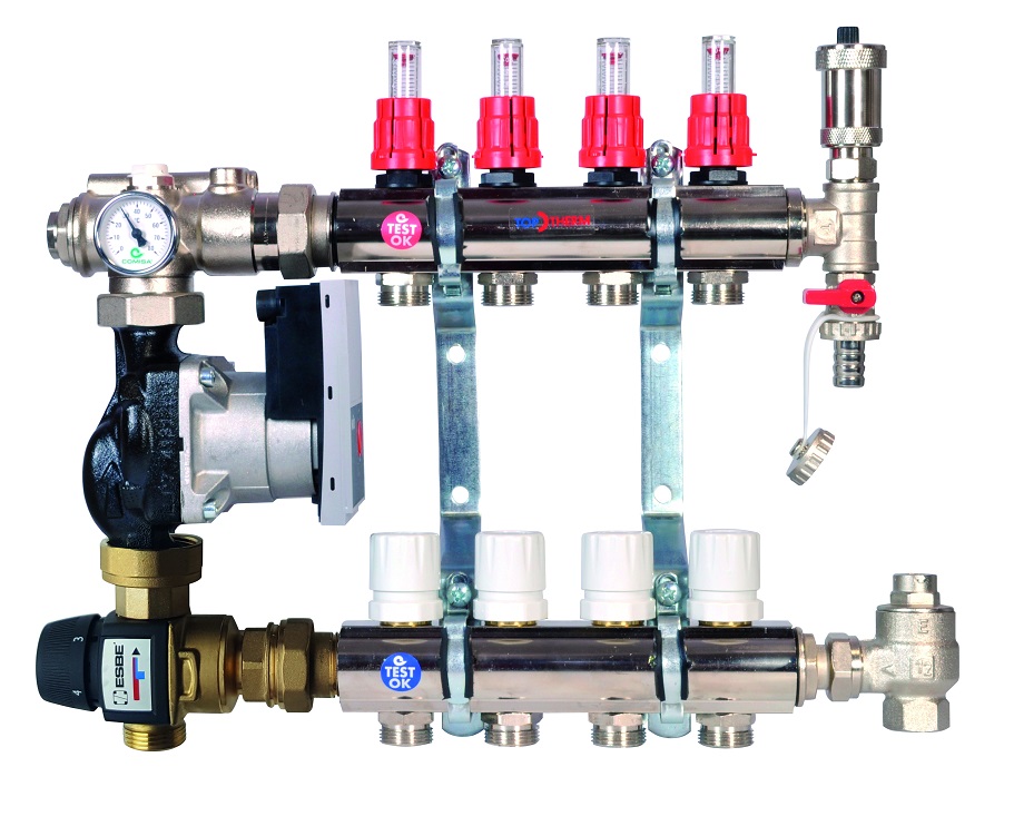 Rozdělovač podlahového vytápění 8-cestný, SET Komplet se směšovačem ESBE TOP556A-8