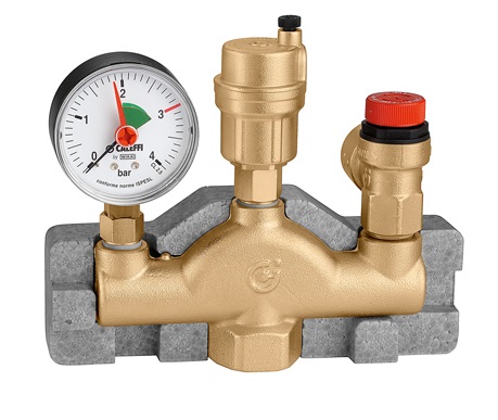 Caleffi 302 SET 1&quot; x 3 BAR Automatický odvzdušňovací ventil s manometrom 0-4 BAR 302SET