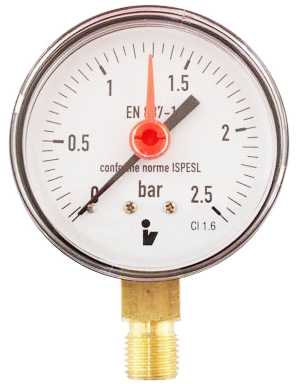 SITEM Manometr (tlakoměr) d63mm 0-2,5 BAR SPODNÍ vývod 1/4&quot; - voda, vzduch M6325S