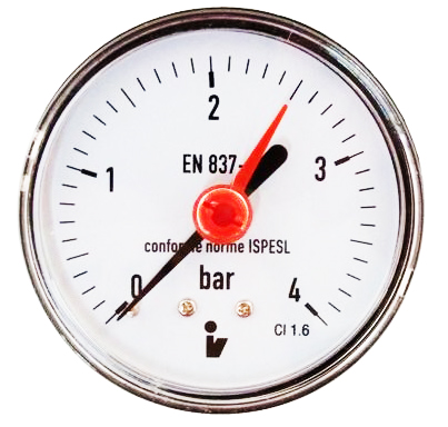 SITEM Manometr (tlakoměr) d63mm 0-4 BAR ZADNÍ vývod 1/4&quot; - voda, vzduch M6304Z