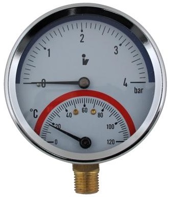 SITEM Termomanometr d80mm 0-6 BAR 0-120°C SPODNÍ vývod 1/2\