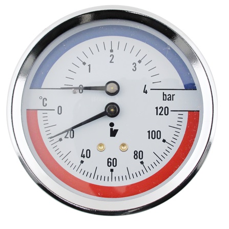 SITEM Termomanometr d80mm 0-6 BAR 0-120°C ZADNÍ vývod 1/2&quot; - voda, vzduch TM5406Z