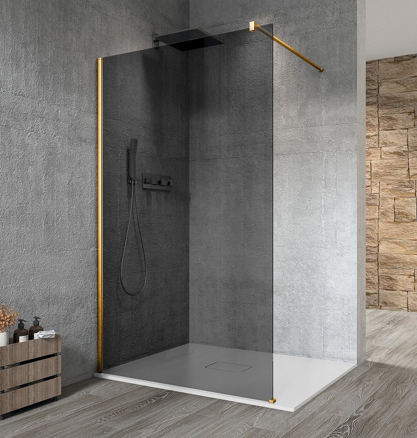 VARIO GOLD MATT jednodílná sprchová zástěna k instalaci ke stěně, kouřové sklo, 800 mm GX1380-01