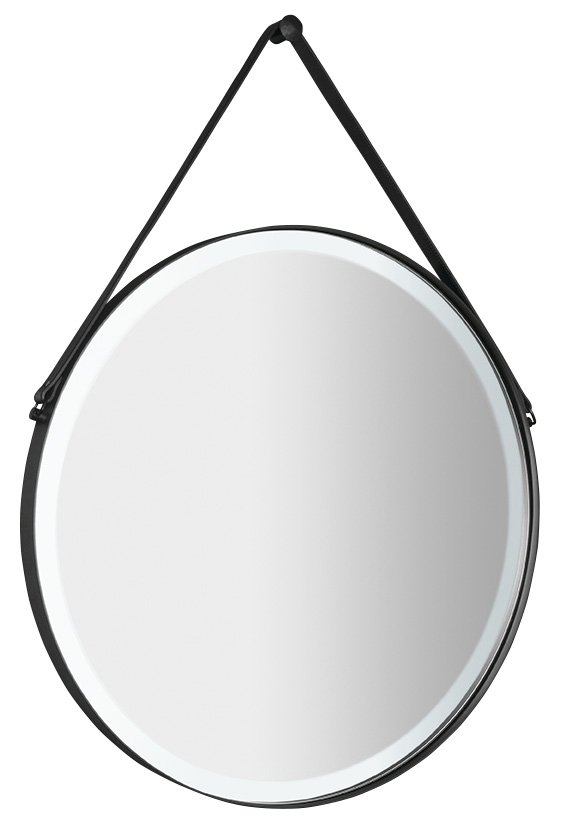 ORBITER kulaté LED podsvícené zrcadlo s koženým páskem, ø 70cm, černá mat ORL070